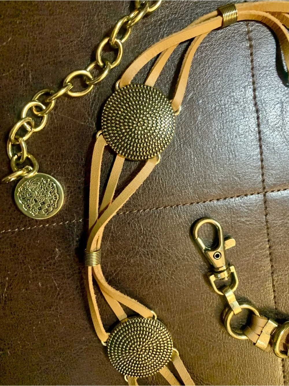 Vince Camuto Braided Casting Laced Chain Belt Brown Gold Size L